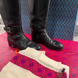 Tory Burch Black Leather Riding Boots